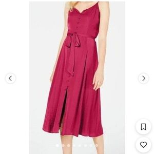 Vince Camuto Magenta Sleeveless Button-Front Midi Dress with Tie